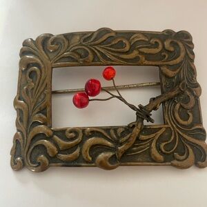 Art Nouveau sash buckle brooch, brass